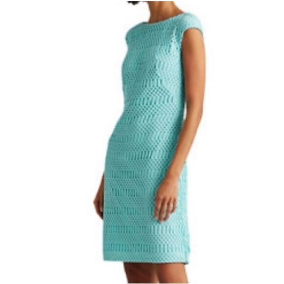 Lauren Ralph Lauren light bluish green toned sheath lattice dress NWT size 12 P - Picture 2 of 6